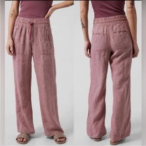 Athleta 100% Linen Cabo Wide Leg Pull On Pant in Tawny Rose Orchid